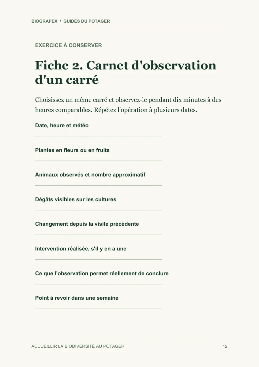 Fiche pratique du guide Accueillir la biodiversité au potager