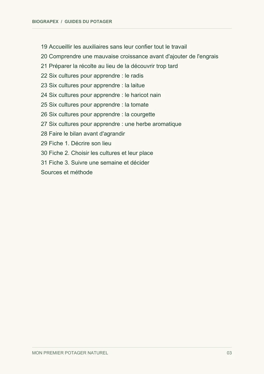 Page intérieure du guide Mon premier potager naturel : Avant de commencer
